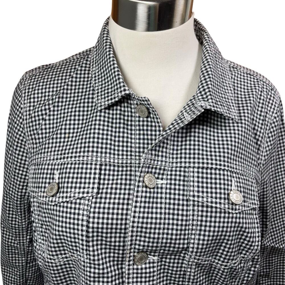 Talbot Black White Gingham Trucker Jacket Women Size 1X Plus Check Spring Summer
